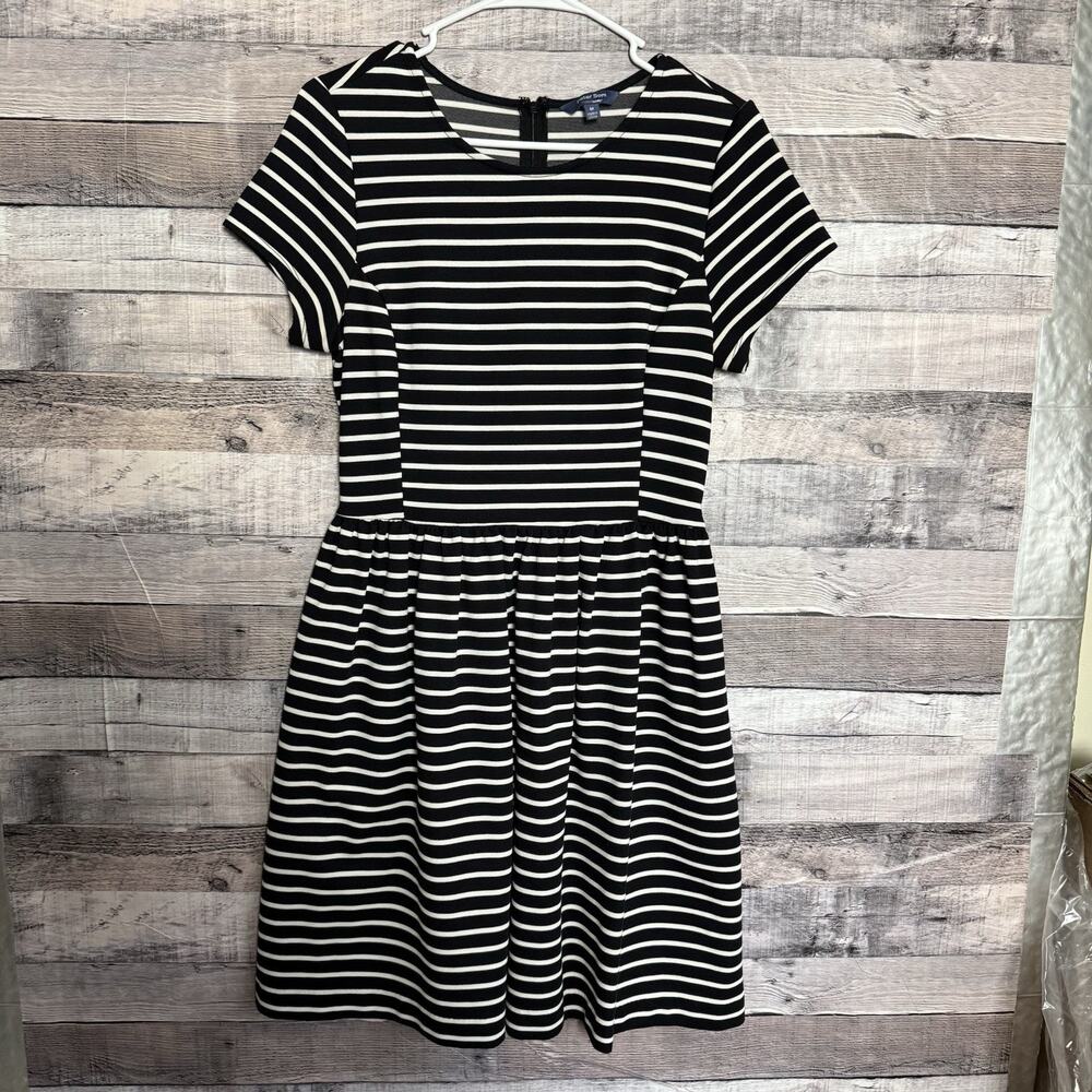 Peter Som Women's Black White Striped Fit and Flare Casual Dress M